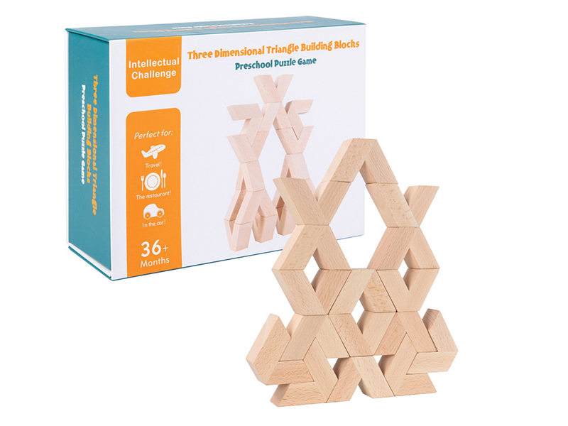 Wooden Three Dimensional Triangle Building Blocks