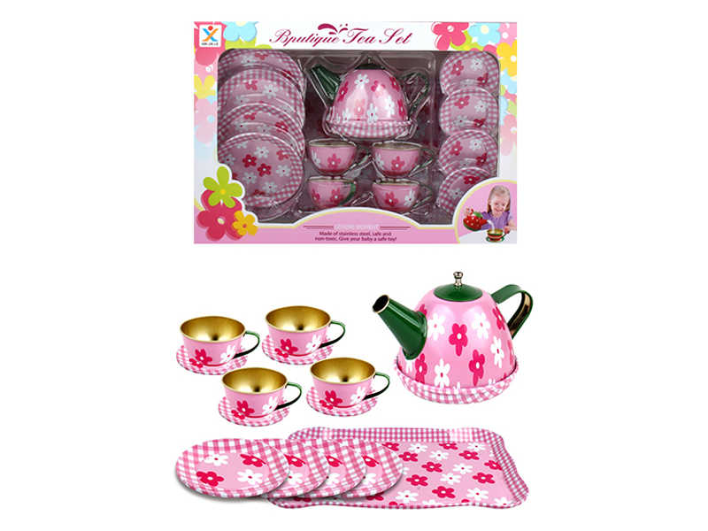 Tinplate Pink Flowered Tea Set