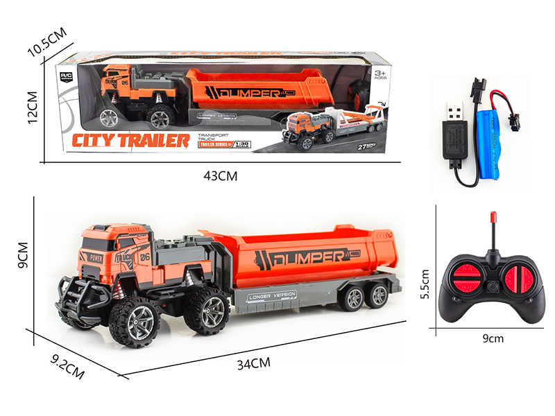 1:30 4-Channel 27Mhz Remote Control Dumper Trailer With Light