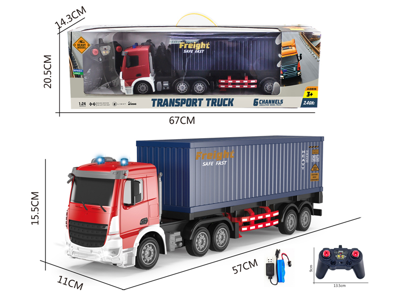 1:24 6Ch 2.4G R/C Short End Container Tractor With Light And Music (Including Electricity)