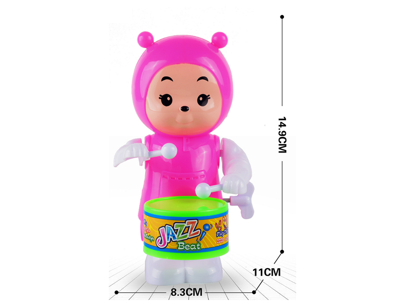 Wind Up Swinging Drum Cartoon Girl