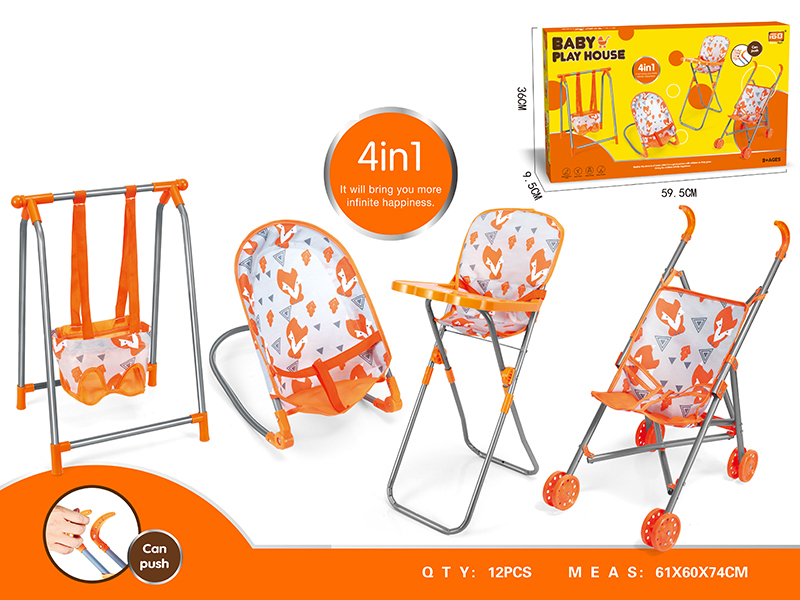 Baby Play House 4 In 1(Plastic Stroller,Swing,High Chair,Baby Bouncer)