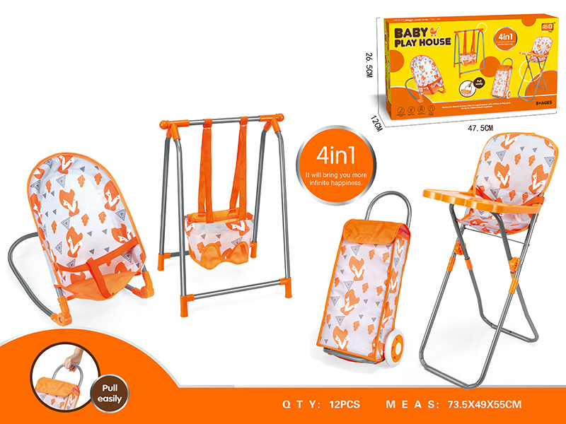 Baby Play House 4 In 1(Luggage Cart,Swing,High Chair,Baby Bouncer)