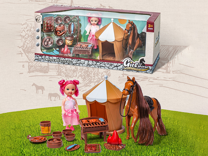 Scene Tent + 3.5-Inch Doll + Outdoor Barbecue Set + Pony