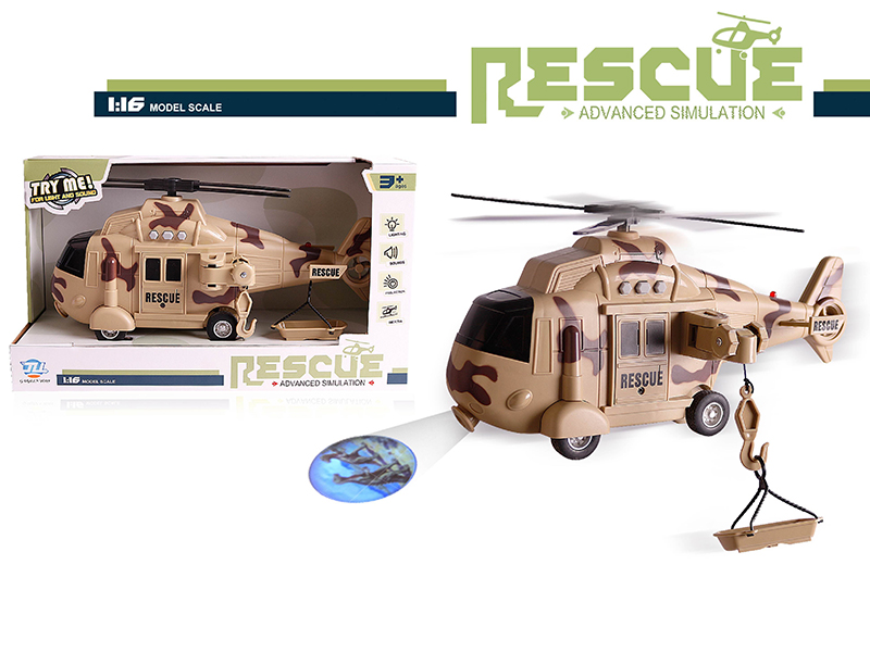 Friction Military Rescue Helicopter With Lights And Music Projection