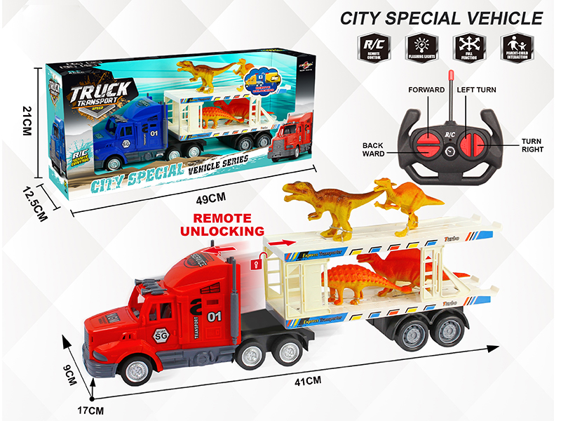 4-Channel Remote Control Unlocking Container Car(With 4 Dinosaurs)