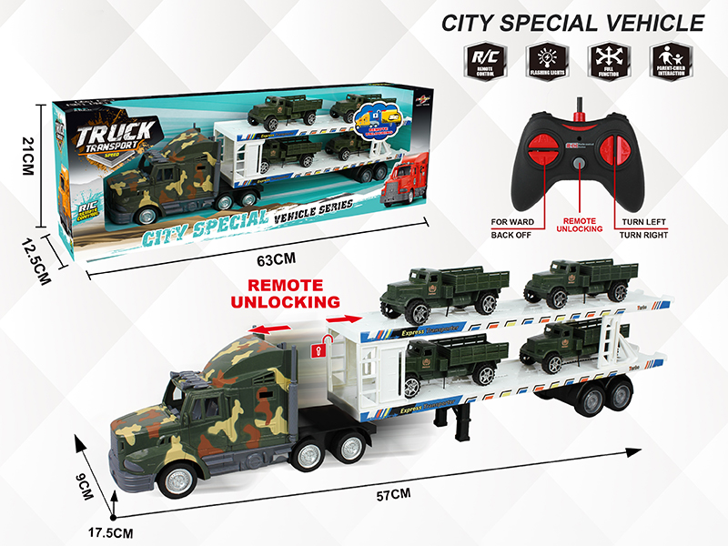 4-Channel Remote Control Unlocking Container Car(With 4 Military Trucks)