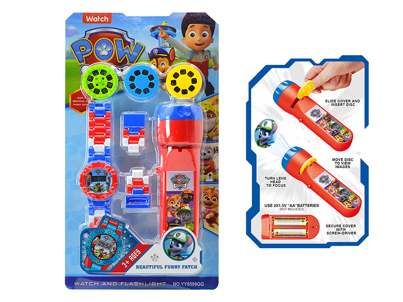 Kids Electronic Watch With Projection Electric Torch Set