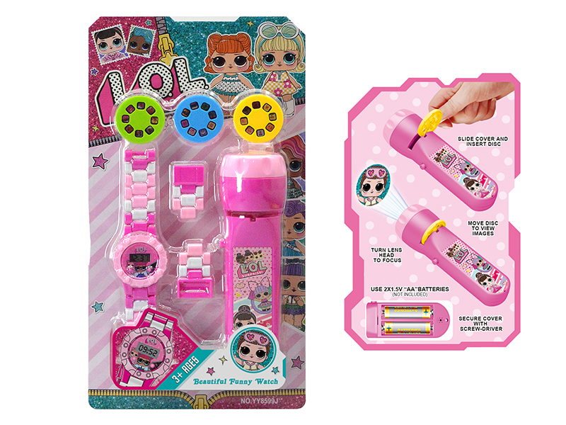 Kids Electronic Watch With Projection Electric Torch Set