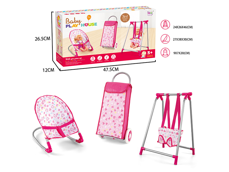 Baby Play House Toys 3pcs(Luggage Cart,Swing,Highchair)