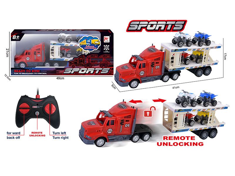 5-Channel Remote Control Automatic Unlocking Container Truck (With 4 ATV Motorcycles)