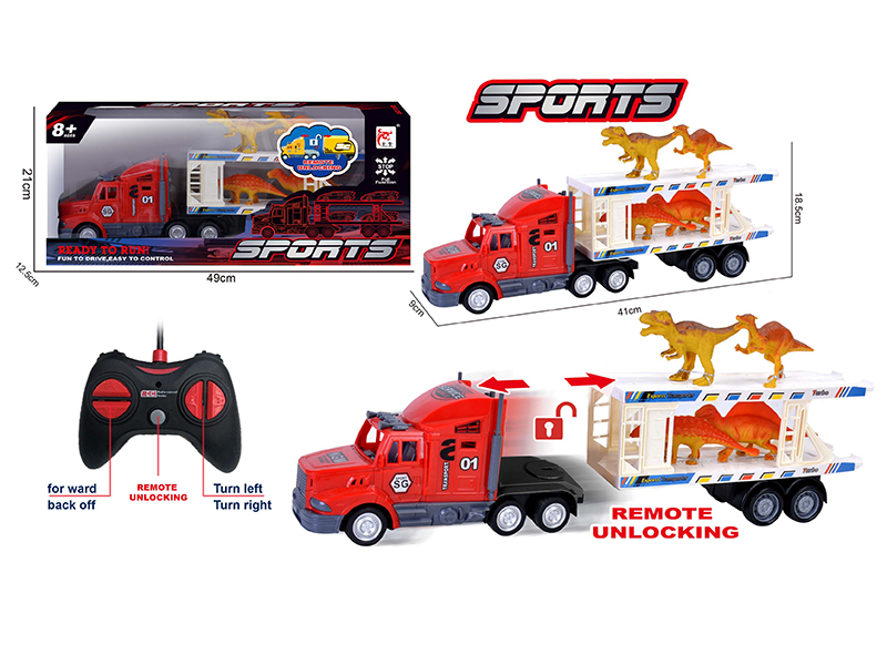 5-Channel Remote Control Automatic Unlocking Container Truck (With 4 Dinosaurs)