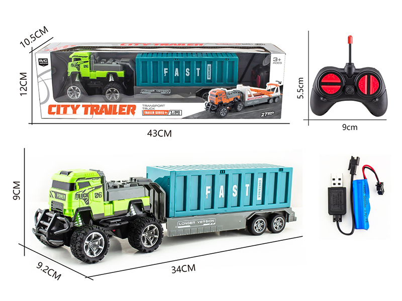 1:30 27Mhz 4-Channel Remote Control Container Car With Light(Included Batteries)