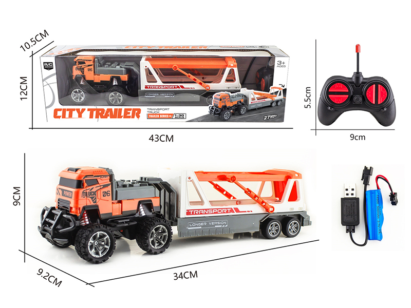 1:30 27Mhz 4-Channel Remote Control Transport Truck With Light(Included Batteries)