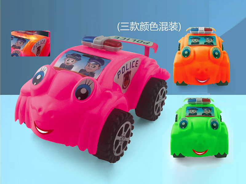 Solid Colour Pull Line Cartoon Police Car(With Light)