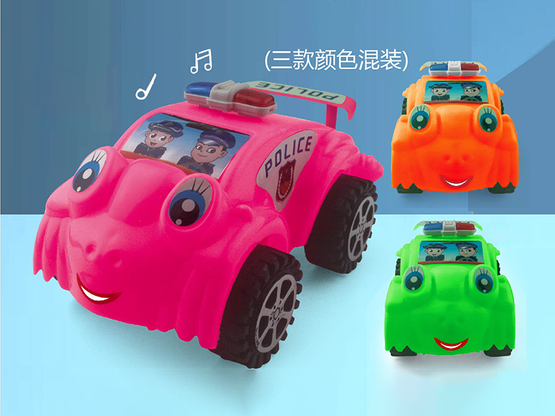 Solid Colour Pull Line Cartoon Police Car(With Bell)