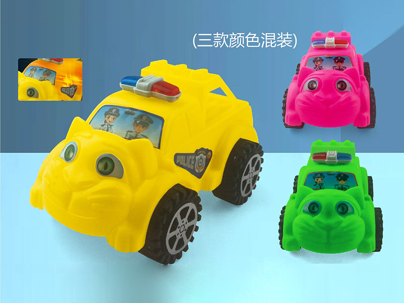 Solid Colour Pull Line Tom Cat Police Car(With Light)