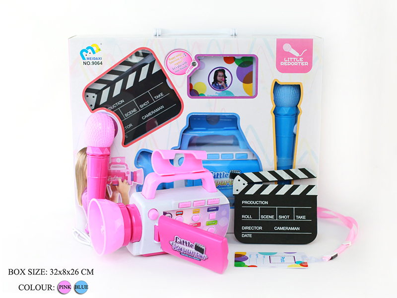 Journalist Camera(Pink/Light Blue)Light/Music/Voice/Microphone