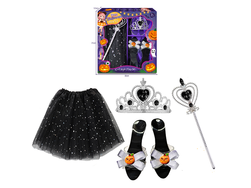 Halloween Pumpkin High Heels, Gauze Skirt, Crown Magic Stick Jewelry Set