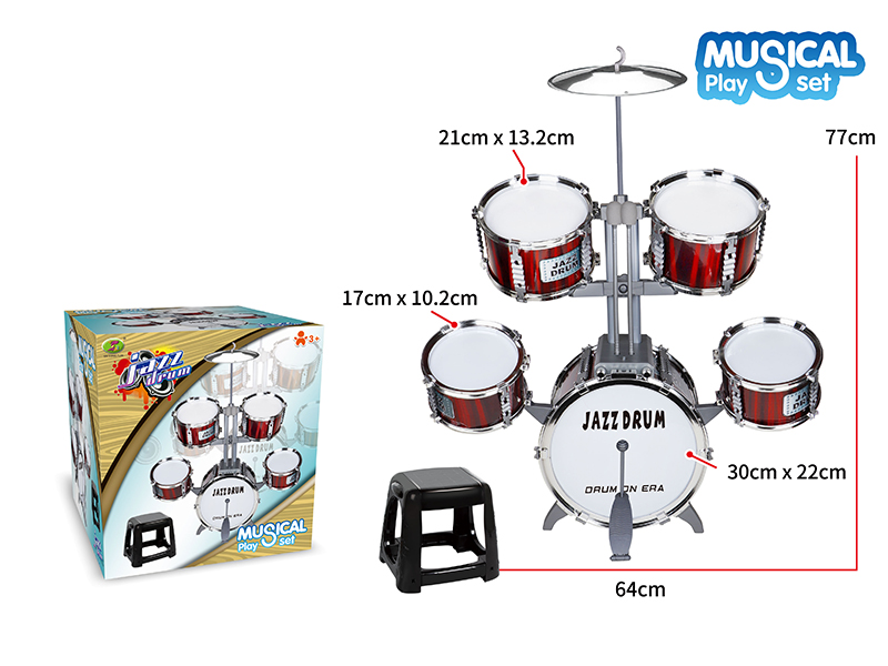 Wood Grain Jazz Drum Set(5 Drums + Chair)