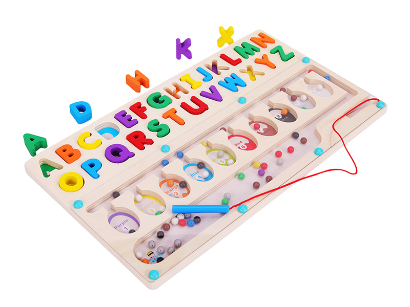 Wooden Magnetic Beads Walking Maze Letters Matching Board