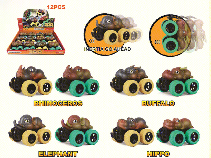 Friction Big Wheel Animal Car Toy 12pcs