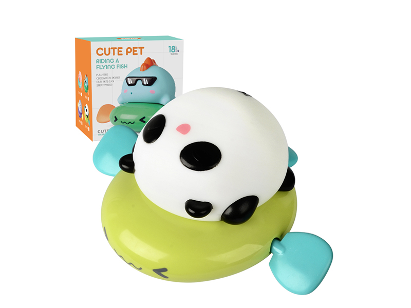 Wind Up Cute Panda Riding A Flying Fish Water Toy