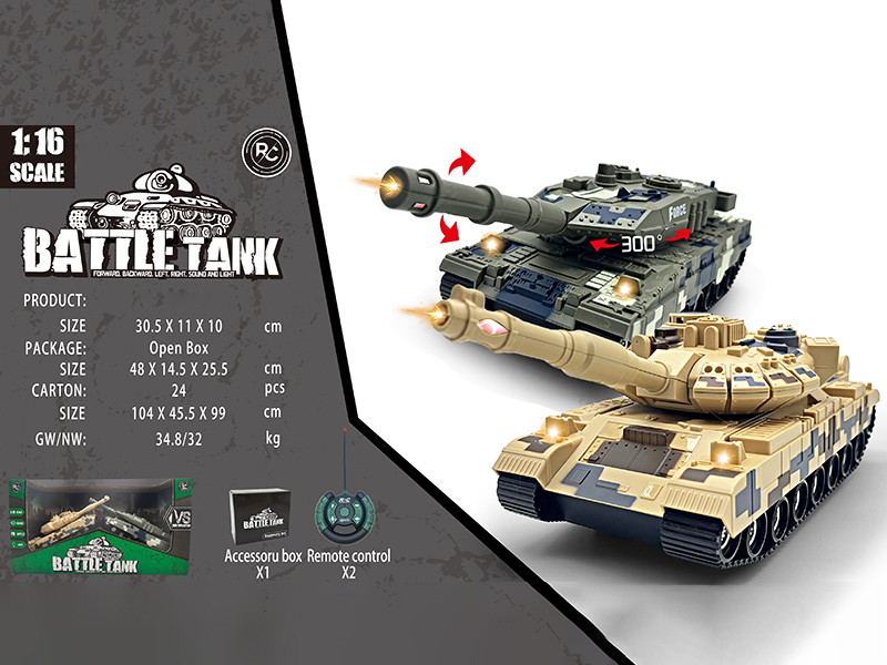 1:16 Remote Control Battle Tank With Lights And Sound(Not Included Batteries)