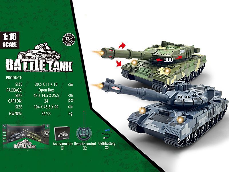 1:16 Remote Control Battle Tank With Lights And Sound(Included Batteries)