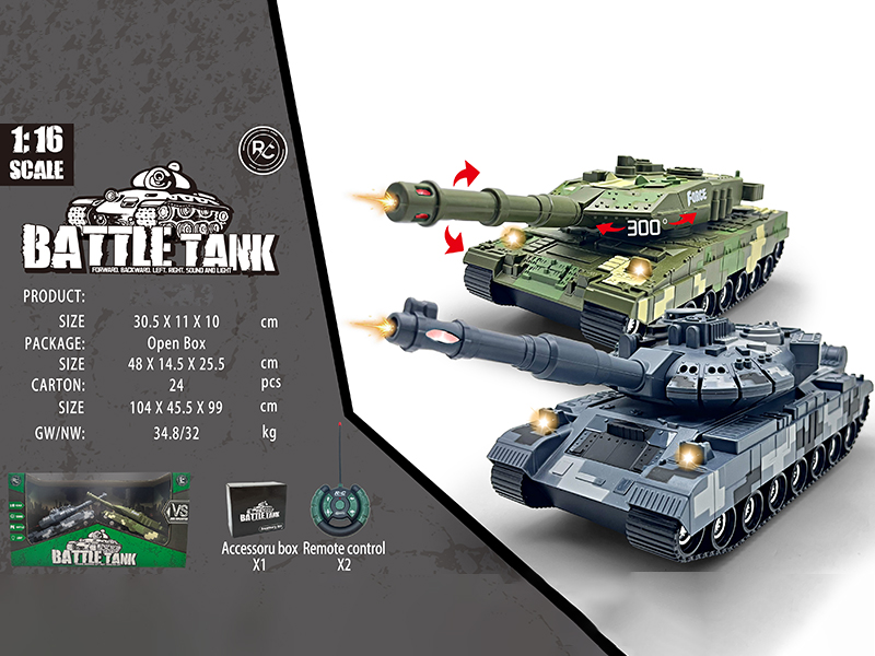 1:16 Remote Control Battle Tank With Lights And Sound(Not Included Batteries)