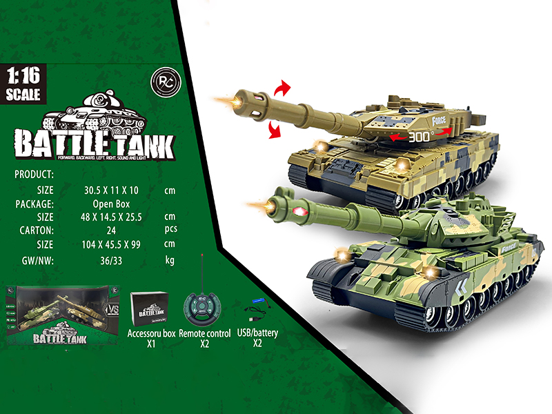 1:16 Remote Control Battle Tank With Lights And Sound(Included Batteries)