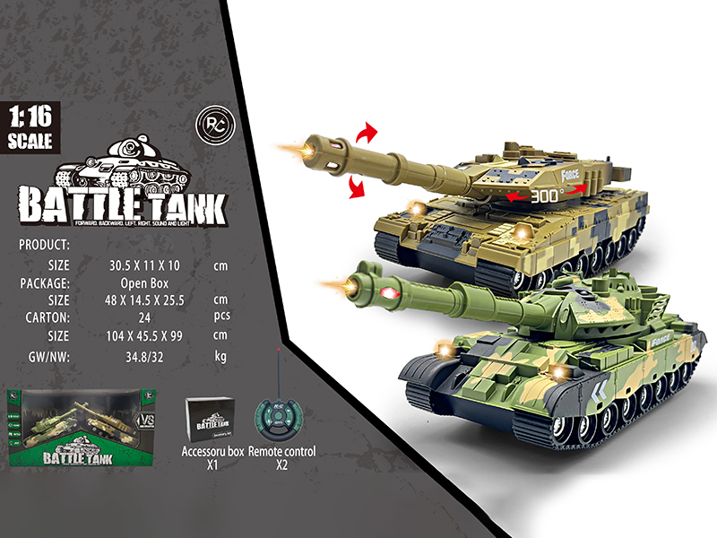 1:16 Remote Control Battle Tank With Lights And Sound(Not Included Batteries)