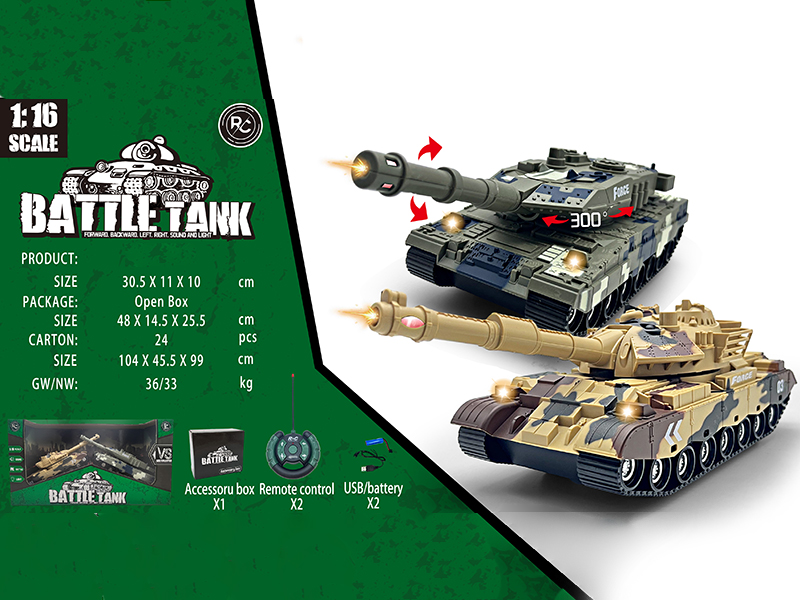 1:16 Remote Control Battle Tank With Lights And Sound(Included Batteries)