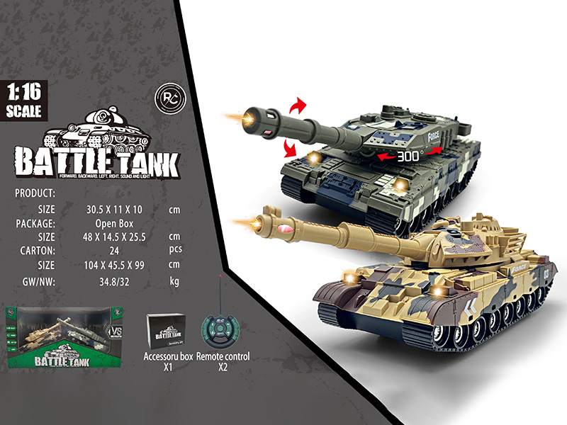 1:16 Remote Control Battle Tank With Lights And Sound(Not Included Batteries)