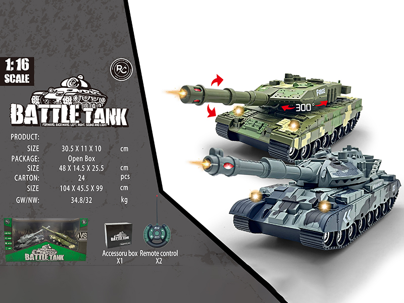 1:16 Remote Control Battle Tank With Lights And Sound(Not Included Batteries)