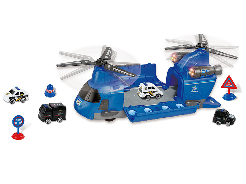 Friction Storage Police Transportation Aircraft With Lights And Music + Police Cars