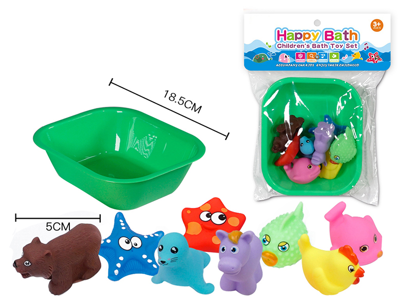 Environmental Bath Animals With Whistle 8pcs + Square Batgtub