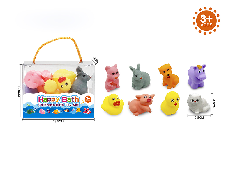 Environmental Children's Bath Toy Animals Set With Whistle 8pcs