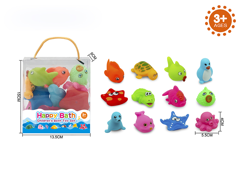 Environmental Children's Bath Toy Animals Set With Whistle 12pcs