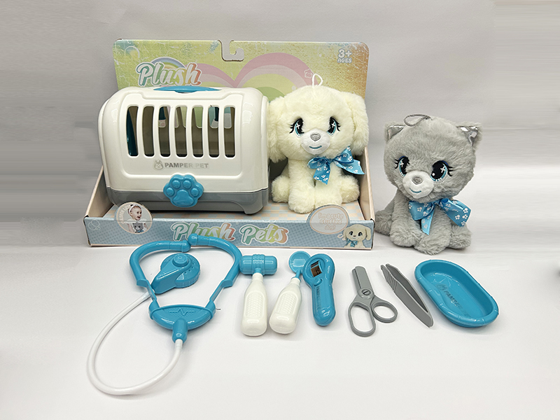 Plush Cat/Dog With Cage, Doctor Set