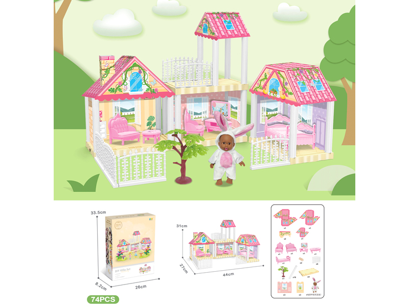 DIY Villa With 5-Inch Black Doll(74PCS)