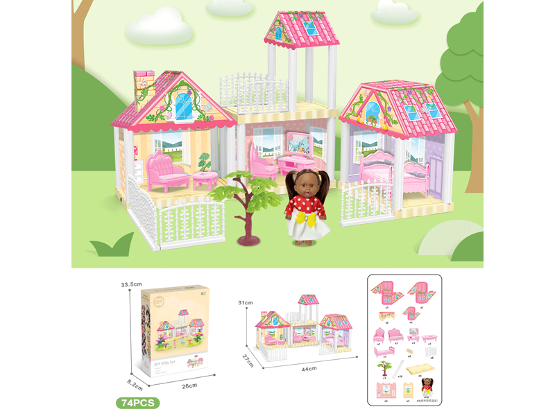 DIY Villa With 5-Inch Black Doll(74PCS)