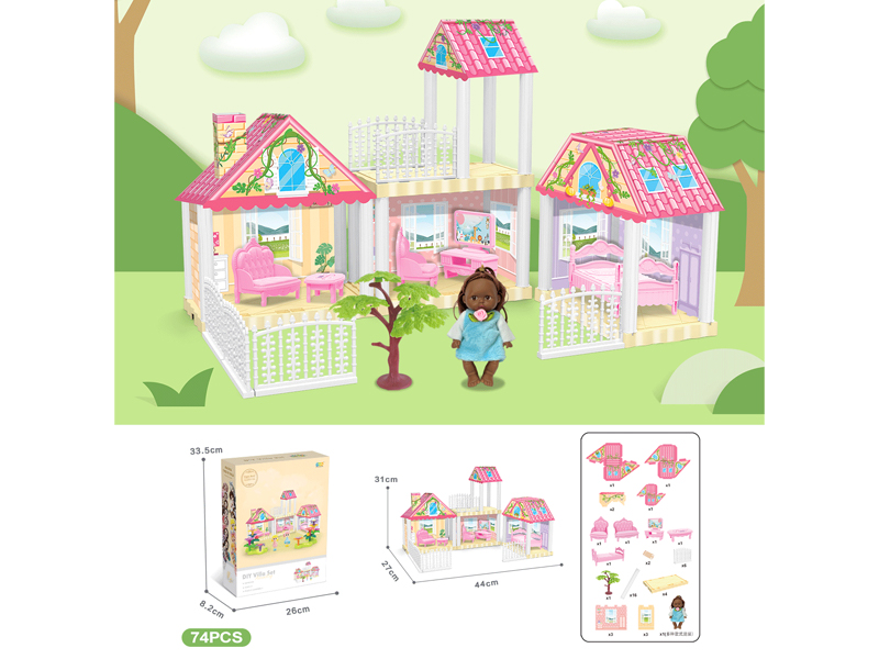 DIY Villa With 5-Inch Black Doll(74PCS)