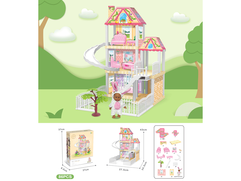 DIY Villa With 5-Inch Black Doll(86PCS)