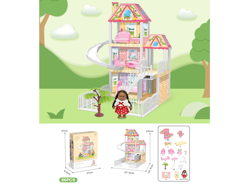 DIY Villa With 5-Inch Black Doll(86PCS)