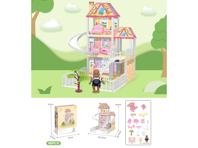 DIY Villa With 5-Inch Black Doll(86PCS)