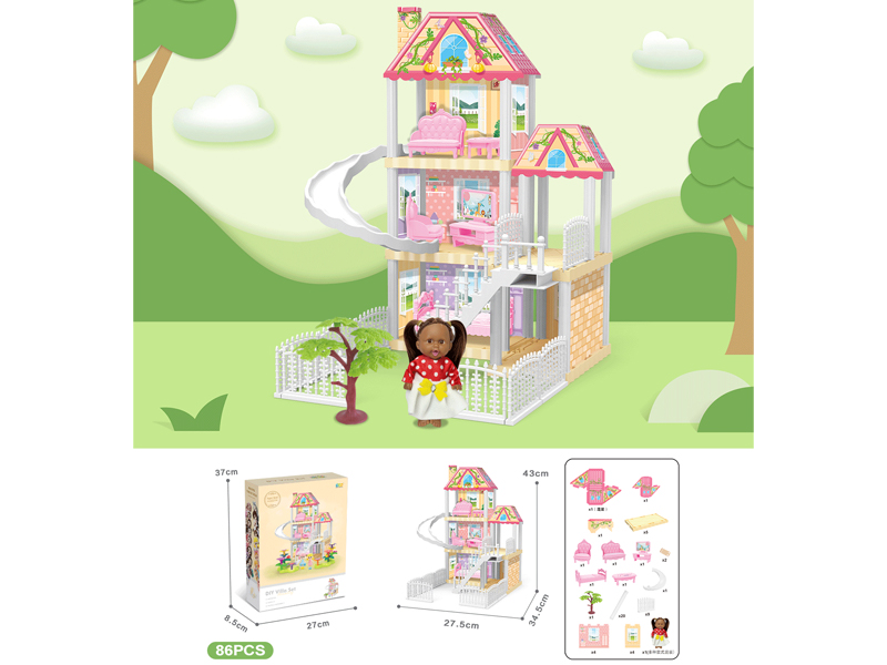 DIY Villa With 5-Inch Black Doll(86PCS)