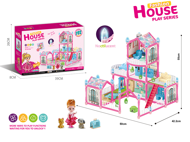 (Pink)DIY Assembly Doll Villa(Glow In The Dark)192PCS