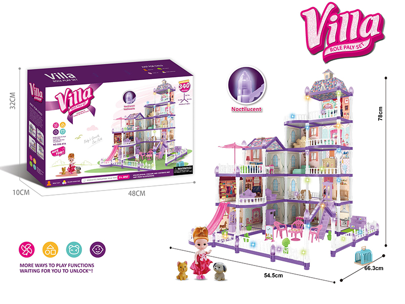 (Purple)DIY Assembly Doll Villa Toy With Colorful Lights(Glow In The Dark)340PCS