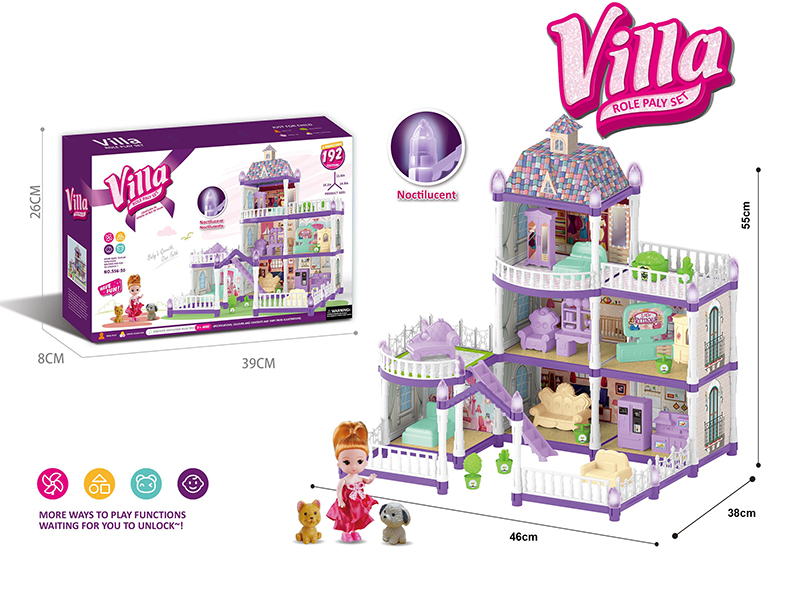 (Purple)DIY Assembly Doll Villa Toy(Glow In The Dark)192PCS